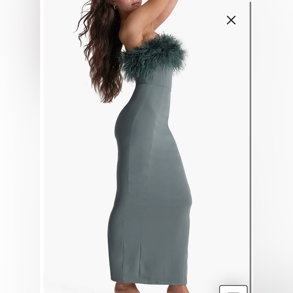 Juliene Strapless Feather Bodice Crepe Cocktail Dress | House of CB - Picture 4 of 11